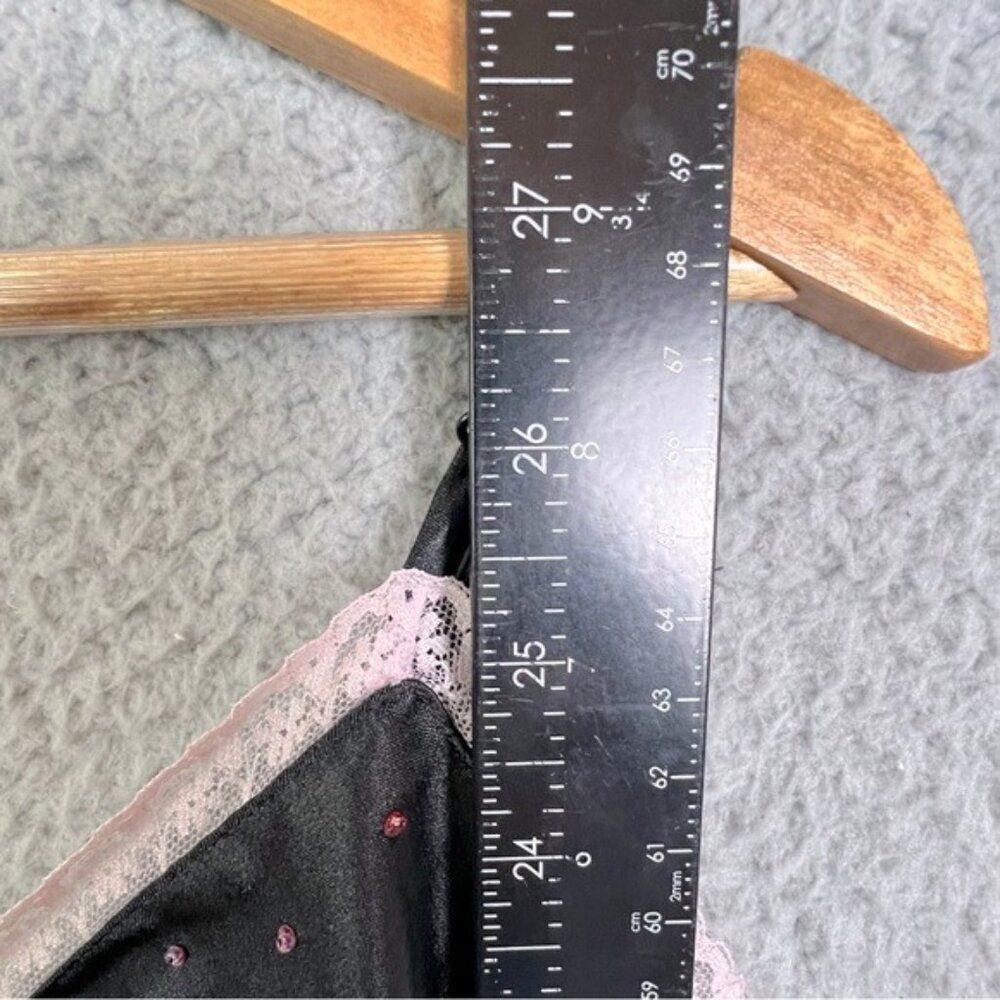 VICTORIAS SECRET BLACK TEDDY CAMISOLE TIE FRONT SIZE L WITH PINK FRILLS - Picture 9 of 12